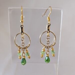 Green And Gold Dangle Earrings